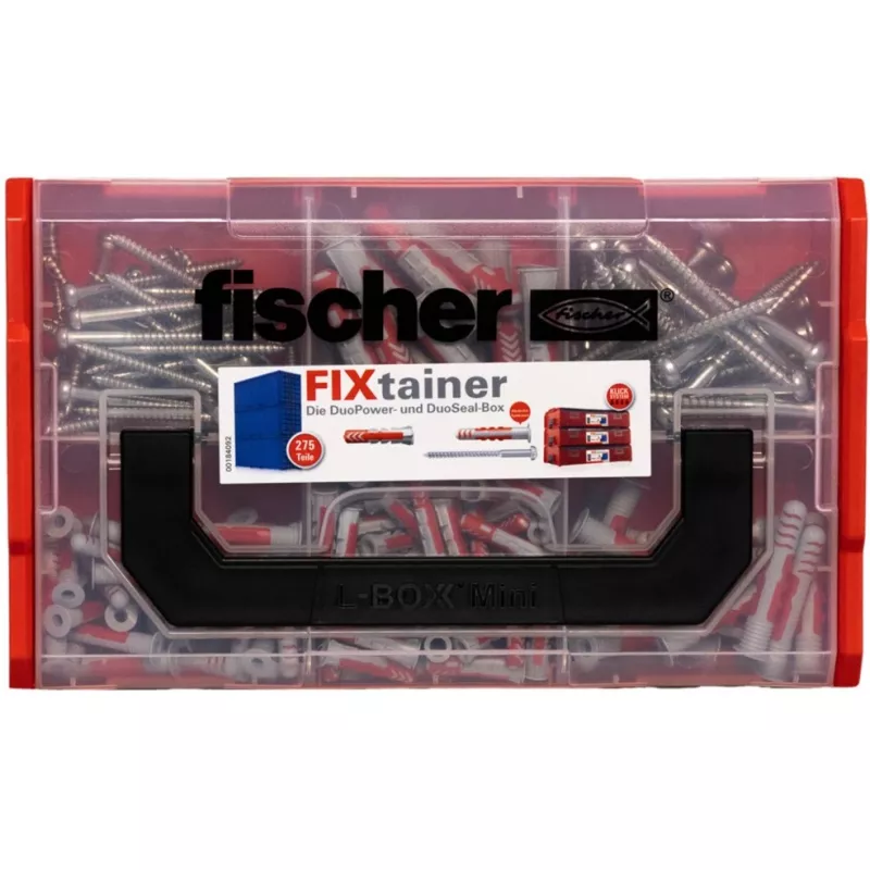 FixTainer - DUOPOWER & DUOSEAL + Wkręty, kołki rozporowe jasnoszare/czerwone, 275 sztuk