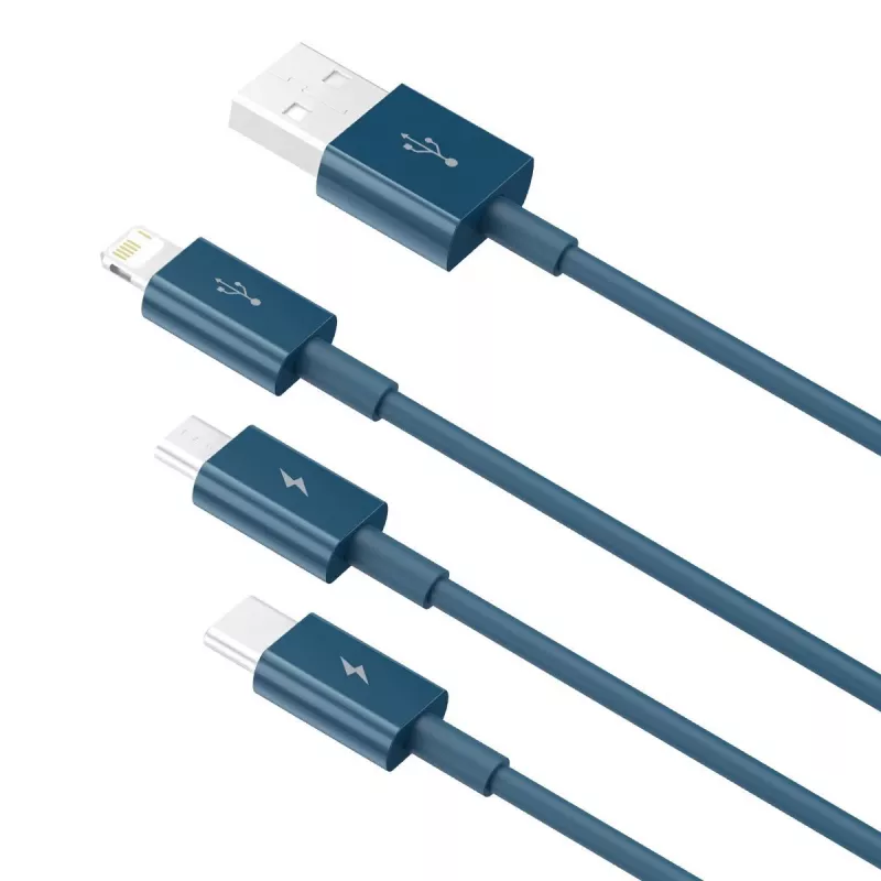 Kabel USB 3w1 Baseus Superior Series, USB na micro USB / USB-C / Lightning, 3,5 A, 1,5 m (niebieski)