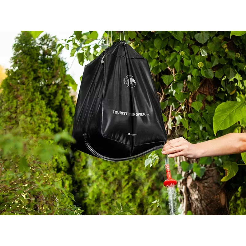 Przenośny prysznic zewnętrzny 40L TRACER CampPump 40L, grawitacyjny prysznic kempingowy, dysza ręczna