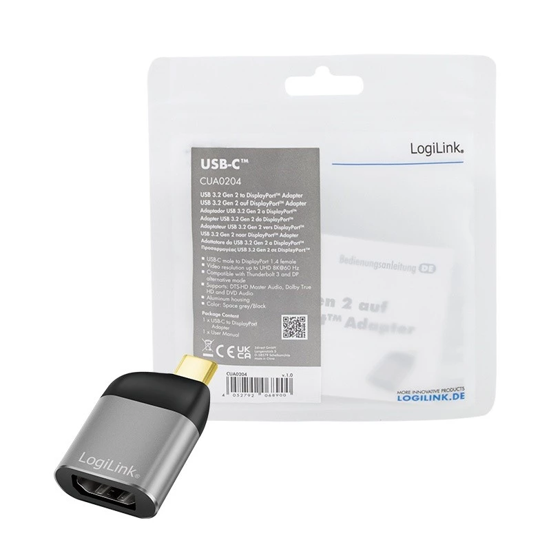 LogiLink CUA0204 USB-C na DisplayPort przejściówka/adapter złącza złącza czarno-szary