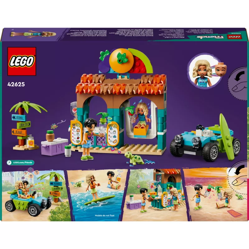 LEGO Friends Stoisko z koktajlami na plaży Zestaw do zabawy w jedzenie dla dzieci Prezent dla dziewczynek i chłopców od 6 lat z 2 minilaleczkami figurką żółwia i
