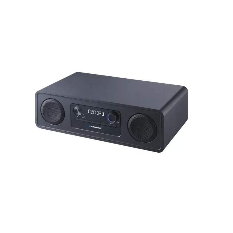 System Micro Hi‑Fi BLAUPUNKT MS20BK — CD/MP3/WMA, Bluetooth 5.0, FM, USB, MicroSD, 2×20W RMS, AUX, RCA, wyświetlacz LED, 100–240V, czarny