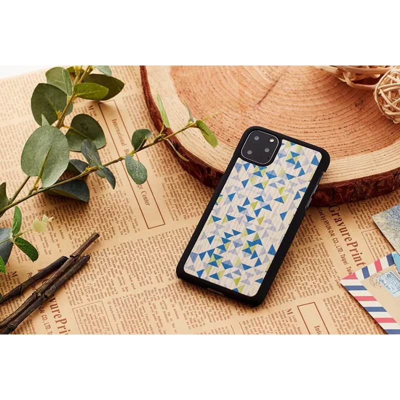 Etui na smartfona man and wood dla iPhone 11 Pro — niebieski trójkąt na czarnym tle, ochronna twarda skorupa