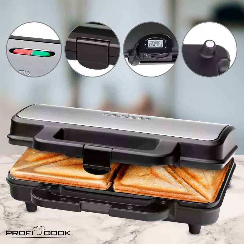 ProfiCook PC-ST 1092 - Sandwichmaker - 900 W - Stal nierdzewna/Czarny