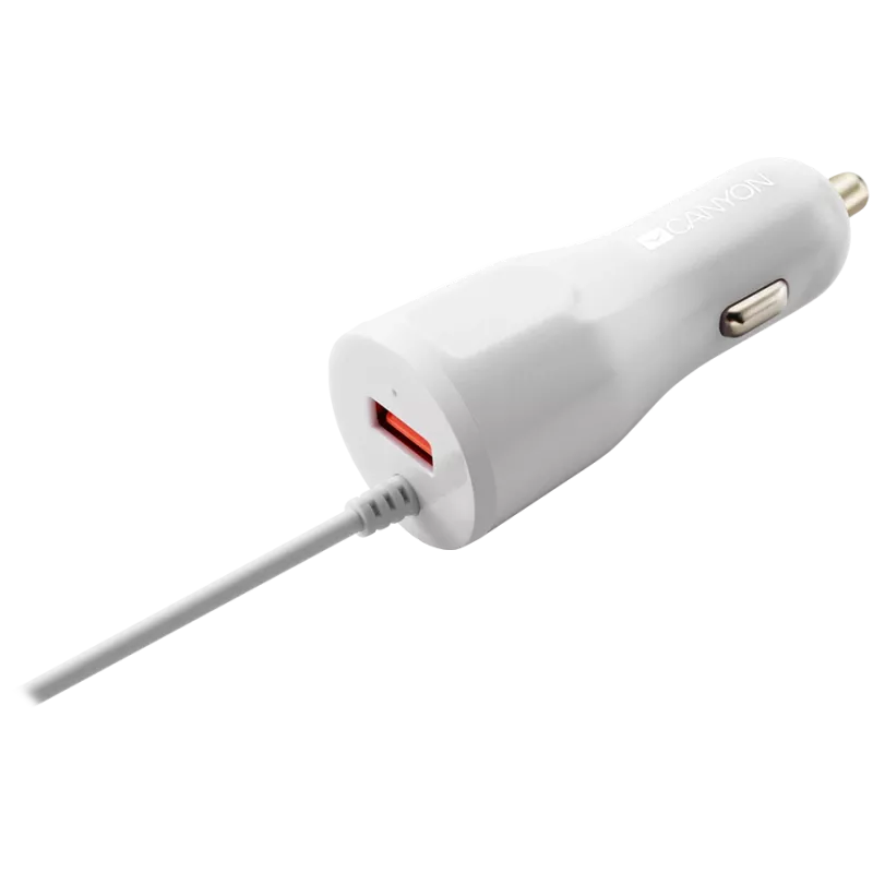 Ładowarka samochodowa CANYON C-033 2.4A/USB-A z wbudowanym Lightning Biała
