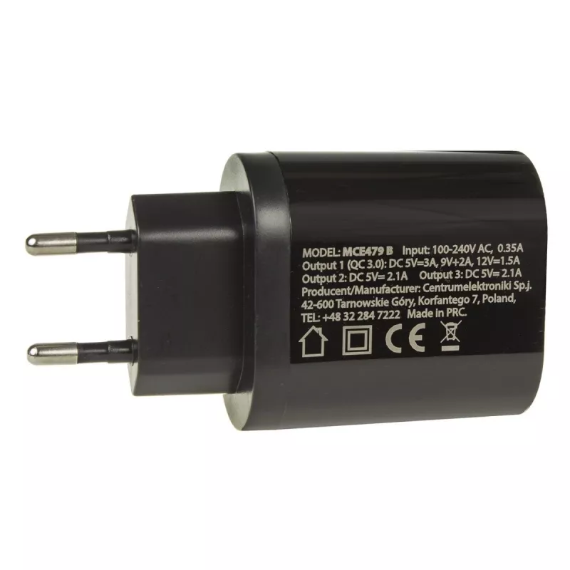 Ładowarka sieciowa USB MACLEAN MCE479B — 3 porty USB, łączna moc 18 W, kompaktowa