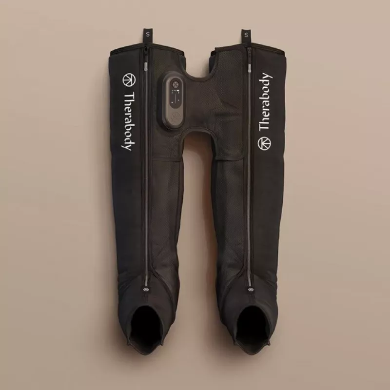 Pneumatyczne buty regeneracyjne Therabody RecoveryAir JetBoots Prime S — sekwencyjny system kompresji, bateria, 180 min działania, czarny, 2,51 kg