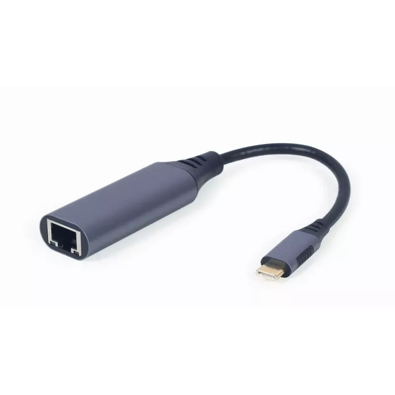 Karta sieciowa Gembird A-USB3C-LAN-01 Type-C USB 3.2 Gen 1, Gigabit RJ-45, kabel 0,15 m, metalowa obudowa, szary/czarny