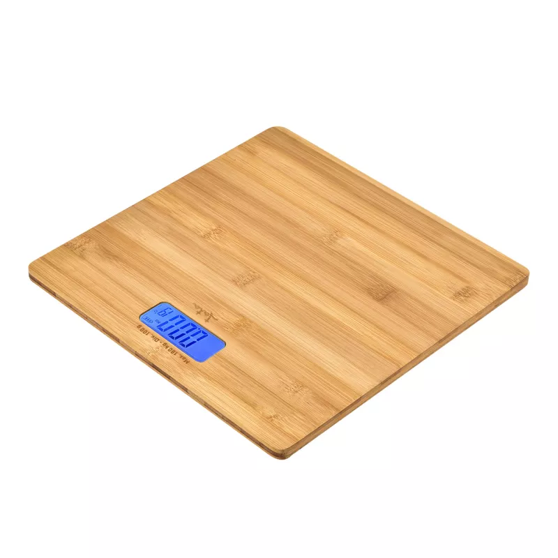 Elektroniczna waga osobista Jata HBAS1489 — maksymalne obciążenie 180 kg, dokładność 100 g, wyświetlacz LCD 10,2 cm, platforma bambusowa