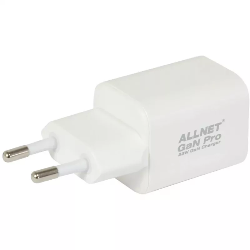 Zasilacz ALLNET PSU-GaNPD-USB-1A1C-33W — 33W USB-C PD i USB-A QC, wtyczka EU