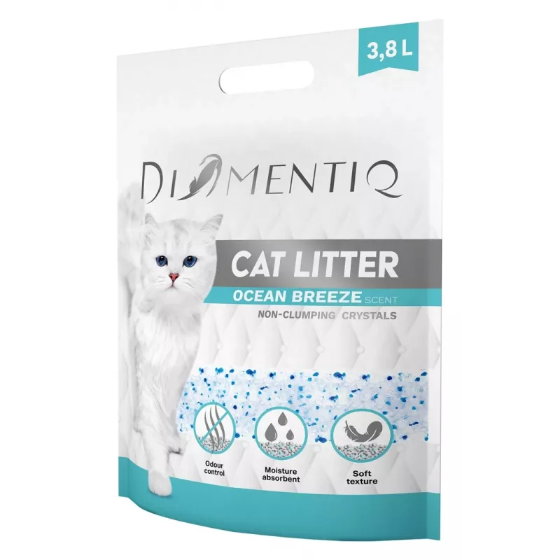 Żwirek zbrylający DIAMENTIQ Diamentiq Ocean Breeze 3.8 l — granulki silikonowe, 1,5 kg, antybakteryjny, niepylący