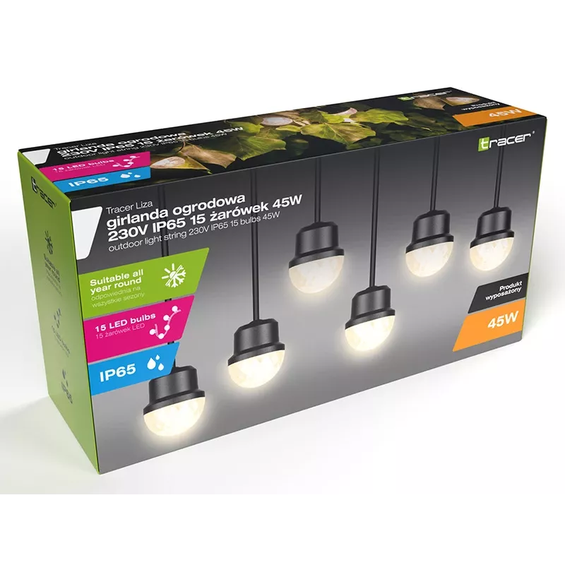 Tracer 46970 Zewnętrzny Łańcuch Świetlny IP65 230V 15 Żarówek 45W