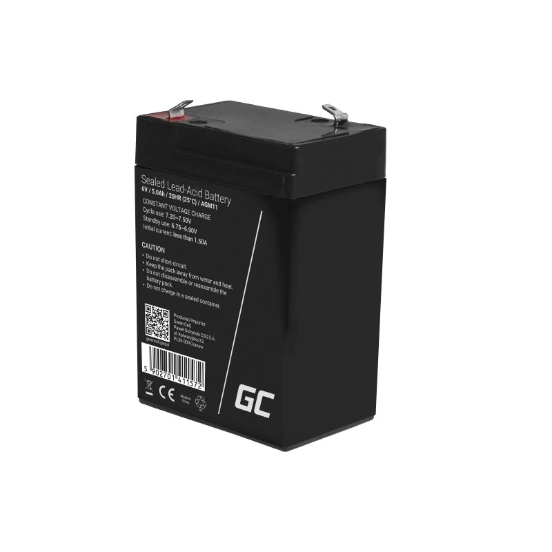 Akumulator UPS zielony Cell AGM11 6 V 5 Ah Sealed Lead Acid (VRLA) pojedynczy akumulator, 70×100×47 mm, 780 g