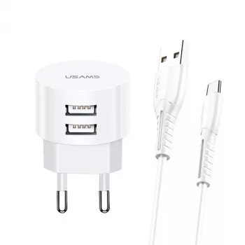 Ładowarka przewodowa usams XTXLOGT18MC05 2x USB 2.1A microUSB Biała AC/DC