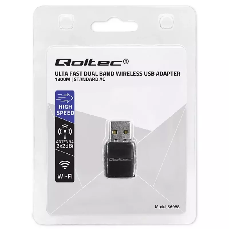 Bezprzewodowy adapter USB QOLTEC 56988 Dual Band 1300Mbps USB 3.0