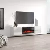 Szafka RTV cama meble LUXE 1826×345×375 mm biały połysk z wbudowanym czarnym kominkiem elektrycznym (1400–1600 W)