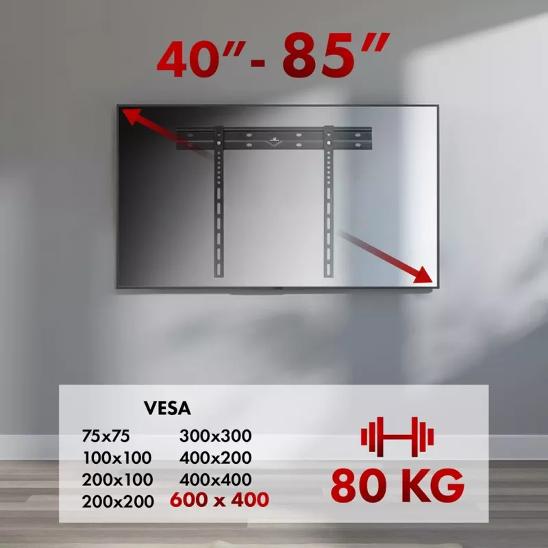 Uchwyt ścienny do telewizora MACLEAN MC-123 extra cienki, VESA 400x400 mm, do telewizorów płaskoekranowych do 80 kg