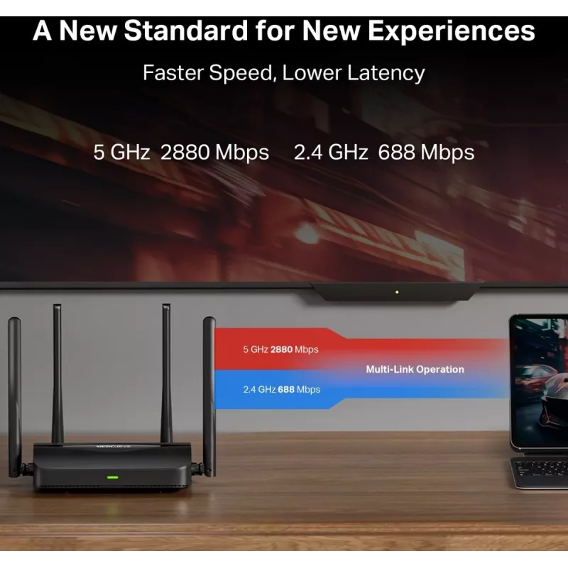 Router biurkowy MERCUSYS MR25BE EasyMesh Wi‑Fi 7 dwuzakresowy 2.4/5 GHz, 3600 Mbps, 3× Gigabit LAN, 4 anteny zewnętrzne