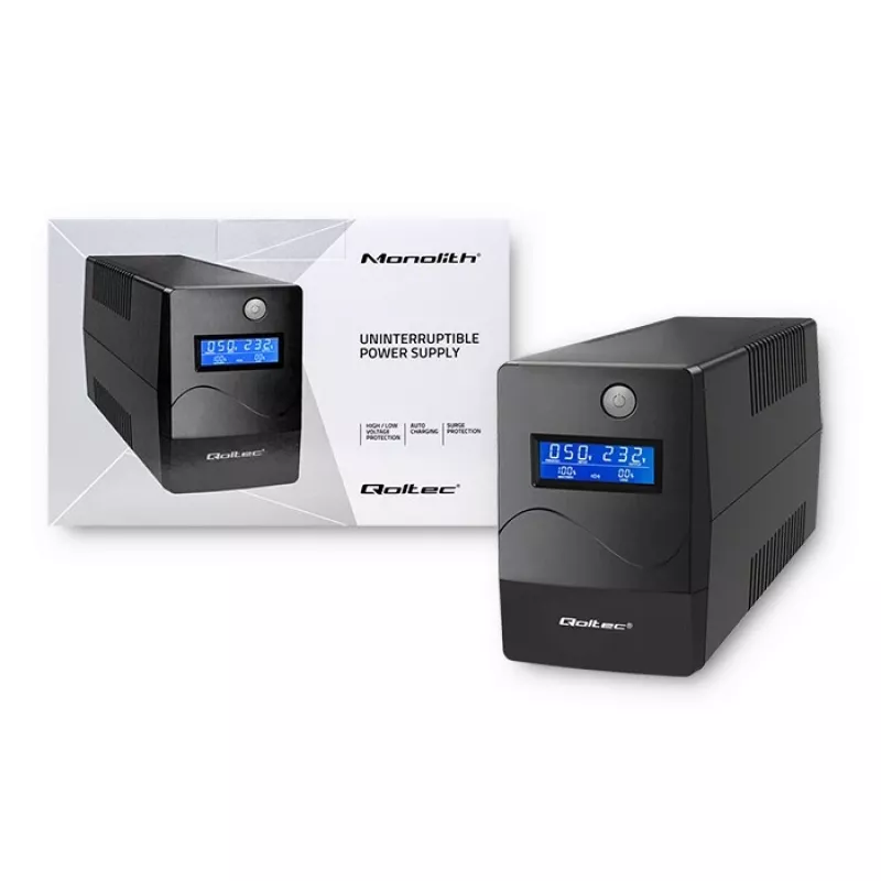 Qoltec Monolith UPS Double-conversion Online 0,65 kVA 360 W 2 gniazda AC