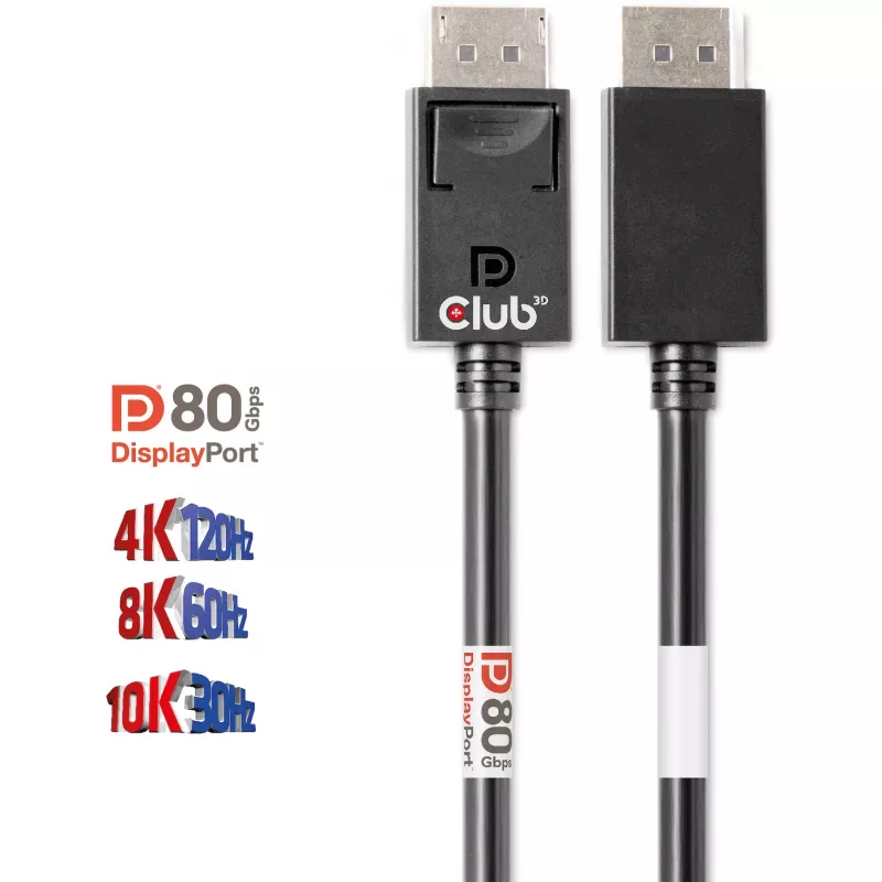 Kabel CLUB3D DisplayPort 2.1 Dwukierunkowy z certyfikatem VESA DP80 4K240Hz, 8K60Hz lub 10K30Hz M/M 1,2m/3,94ft