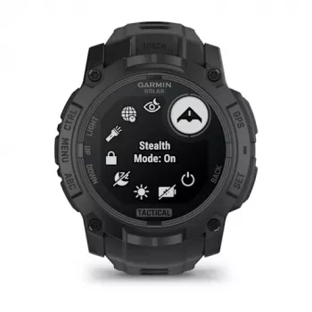 Smartwatch GARMIN Instinct — 45 mm, 3,05 cm (1,2 cala) AMOLED 390×390 ekran dotykowy, 4 GB, GPS, silikonowy pasek czarny, 53 g