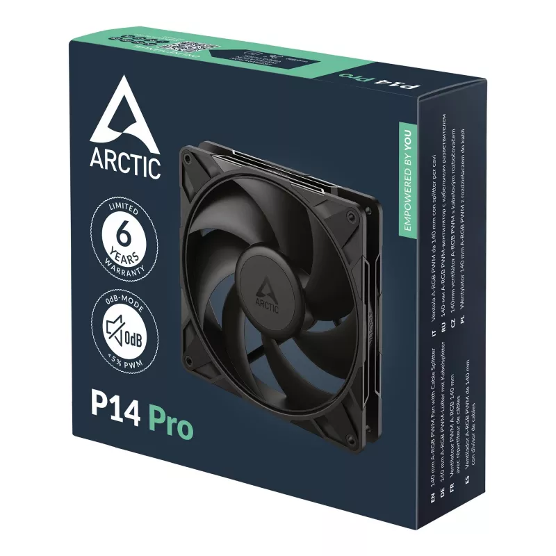 ARCTIC P14 Pro 140 mm PWM Fan, Wentylator, 14 cm, 400 RPM, 2500 RPM, 186 m³/h, Czarny