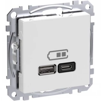 Gniazdko ścienne Schneider Electric WDE002983 z portami USB-A i USB-C, Power Delivery, białe