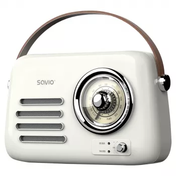 Radio przenośne SAVIO RS-02 — analogowy tuner FM, Bluetooth 5.3, zasilanie USB, 3 W, biały