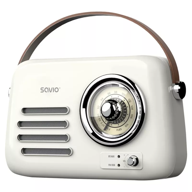 Radio przenośne SAVIO RS-02 — analogowy tuner FM, Bluetooth 5.3, zasilanie USB, 3 W, biały