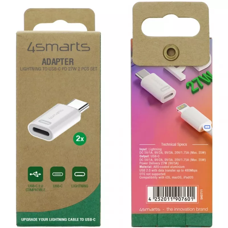 Przejściówka kablowa 4smarts 540711 Lightning USB-C biała
