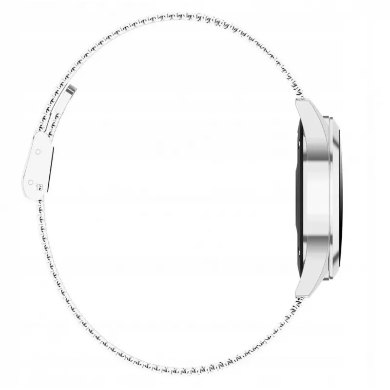Smartwatch ORO-MED ORO-SMART CRYSTAL srebrny — okrągła metalowa obudowa, LCD 240×198, wyświetlacz 1.04 cala, Bluetooth 4.0, wodoodporny, bateria 120 mAh