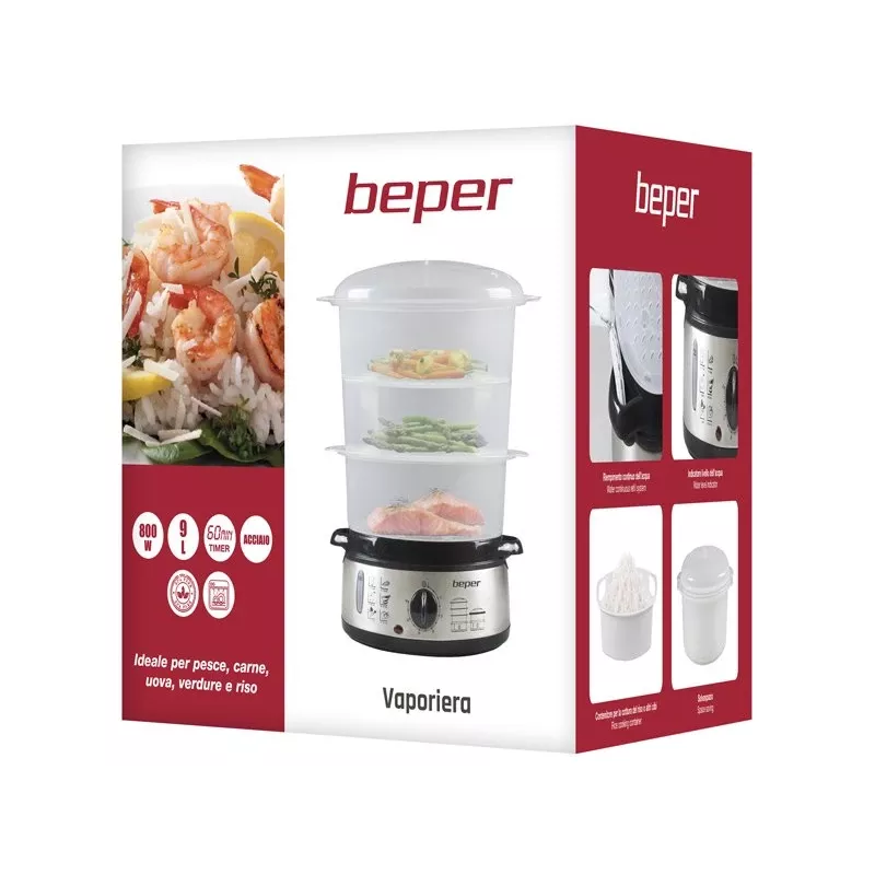 Parowar Beper BC.250 3 kosze Blatowy 800 W Stal nierdzewna