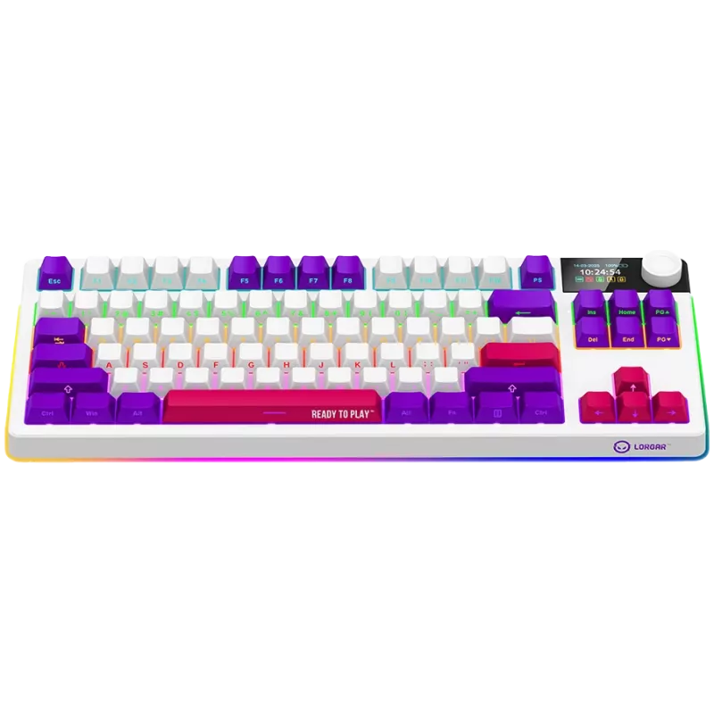 LORGAR KBP70TKLW, Bezprzewodowa mechaniczna klawiatura gamingowa TKL Pro, biała, układ EN