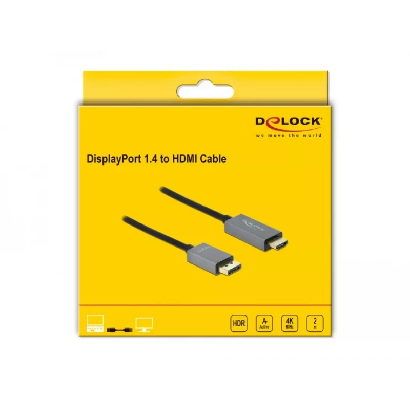 Kabel DisplayPort na HDMI DeLOCK Active 1.4 4K 60Hz 2m