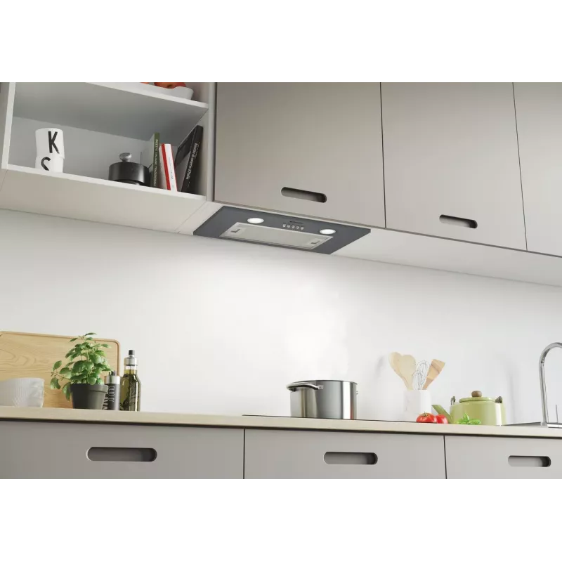 Okap do zabudowy CANDY CBG625/1X, szerokość 520 mm, 207 m³/h, filtr węglowy, sterowanie obrotowe, srebrny