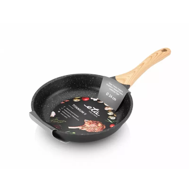 ETA | Patelnia | ETA792990000 TITANIUM II | Uniwersalna | Średnica 24 cm | Elektryczna, indukcyjna, gazowa, ceramiczna | Odpowiednia do płyty indukcyjnej | Uchwyt stały | Czarny