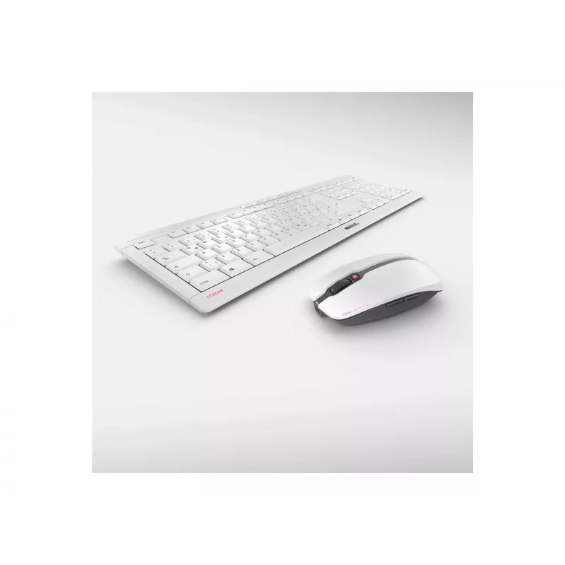Klawiatura CHERRY Stream Desktop Recharge, mysz w zestawie, uniwersalna, bezprzewodowa RF, QWERTZ, niemiecka, szara