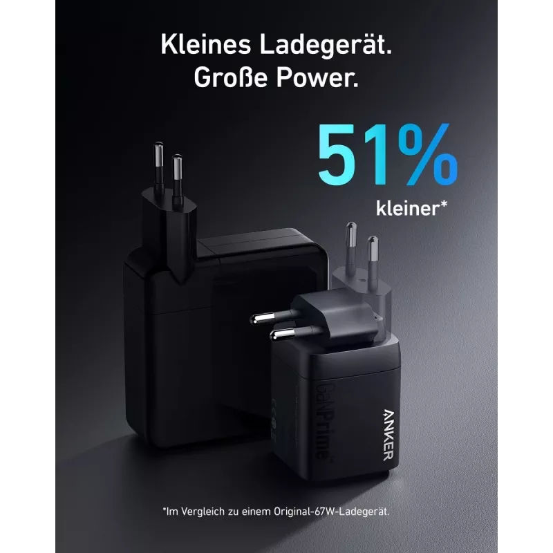 Wewnętrzna szybka ładowarka USB Anker Prime A2669313 — 67 W, 1×USB-A, 2×USB-C, Czarna