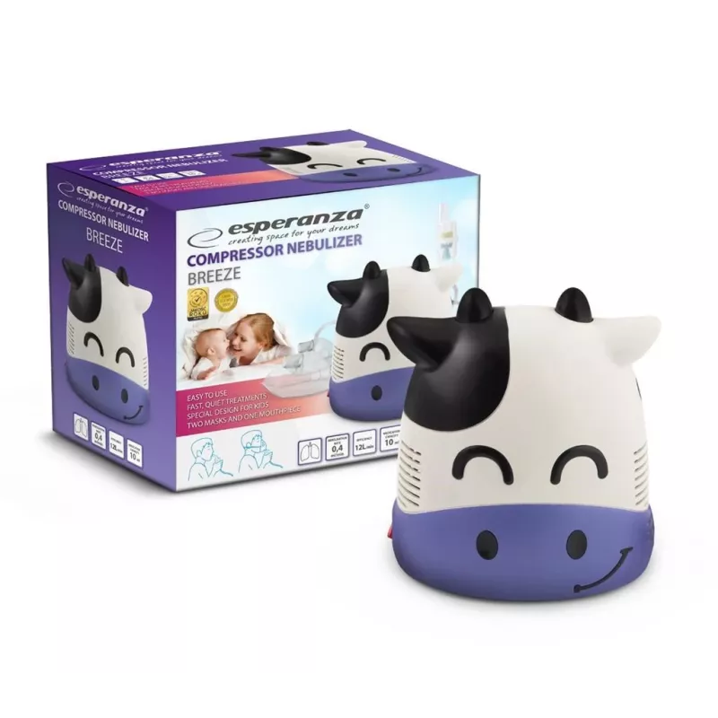 Kompresorowy nebulizator Esperanza ECN001 inhalator kompresorowy, 220V, wielkość cząstek 0,5–10 μm, pojemnik na lek 10 ml, frakcja respirabilna ≥70%