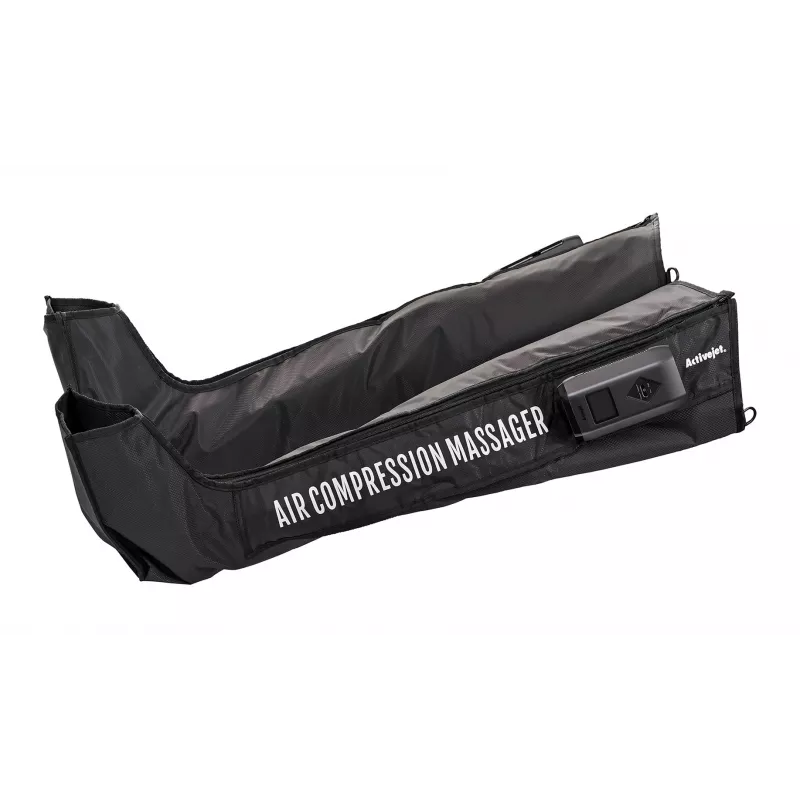 Masażer limfatyczny uciskowy do nóg ActiveJet ACM-PLUS-A1 L — bateria 25 W, wbudowany akumulator, 380×1020×60 mm, czarny