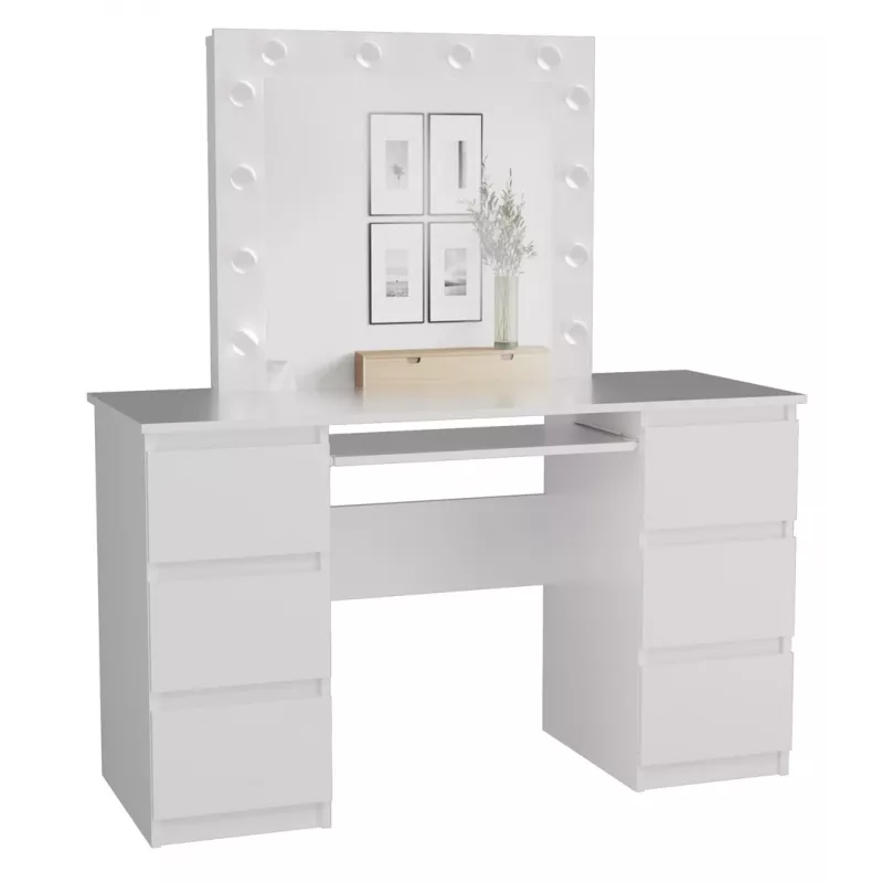 Zestaw toaletkowy do sypialni top e shop Z.KUBA MARINA L BIEL — biała płyta wiórowa, 6 szuflad, 1300×510×1460 mm