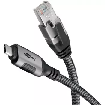 Kabel Ethernet USB-C 3.2 Gen2 wtyczka > wtyczka RJ-45 (czarny/srebrny, 5 metrów, pleciona osłona tekstylna)