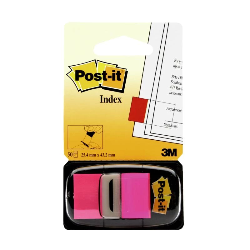 3M Post-it Index Różowy, wąski, 50 samoprzylepnych pasków, wymiary 25,4 x 43,2 mm, w jednorazowym dozowniku (I680-21)