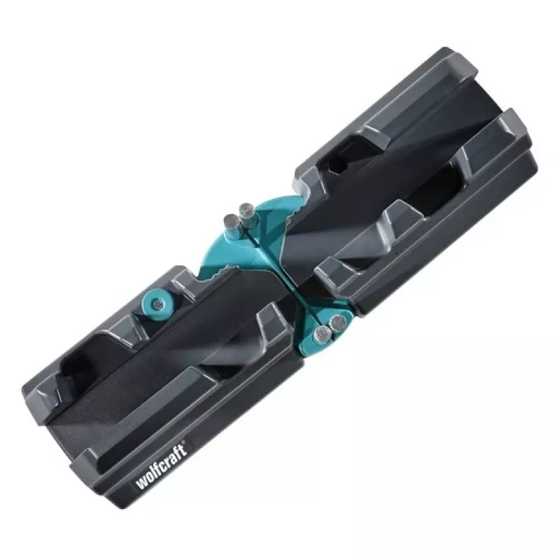 Skrzynka uciosowa i kątownik Wolfcraft 6948200 — prowadnica uciosowa, zakres pomiaru 85–180°, do desek do 3 cm, czarna