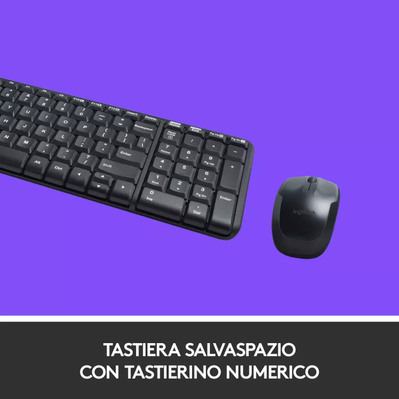 Logitech Wireless Combo MK220 - Zestaw klawiatury i myszy - bezprzewodowy - 2,4 GHz - włoski - ciemnoszary (920-003721)