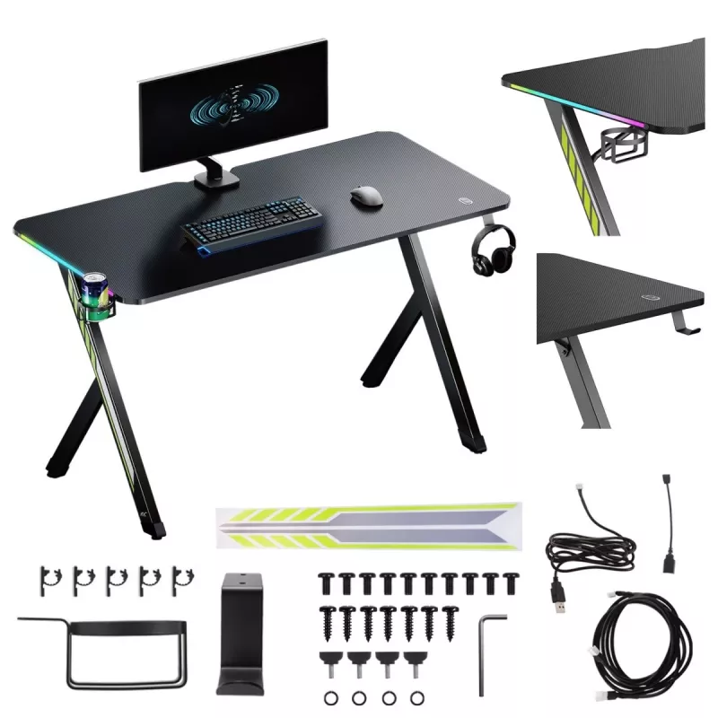 Biurko gamingowe NanoRS z podświetleniem LED 120x60cm RS10
