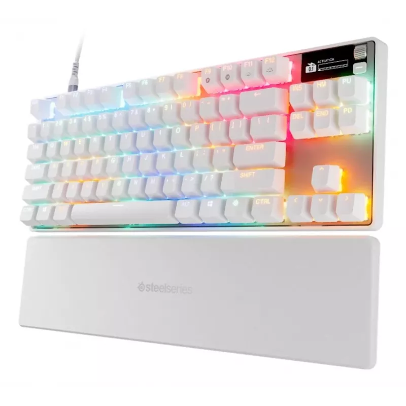 Mechaniczna klawiatura gamingowa TKL STEELSERIES Apex Pro TKL Gen 3 biała — układ US, RGB, regulowane przełączniki