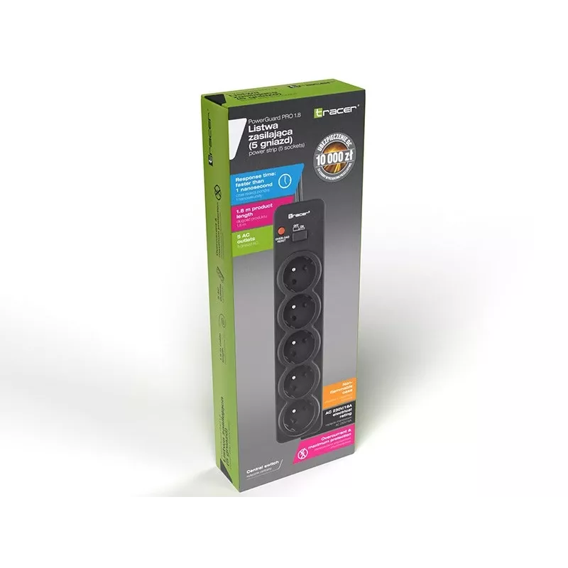 Tracer PowerGuard PRO Czarny 5 gniazd AC 1,6 m 3680 W