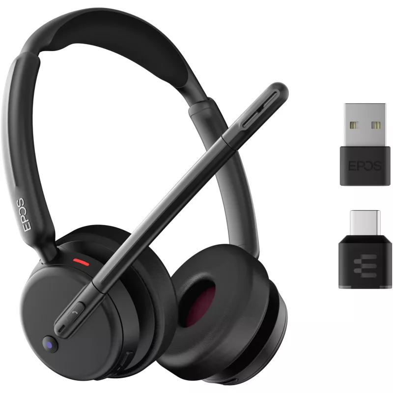 Epos Impact 500, Binaurales (beidseitiges)-Headset, Bluetooth ANC, MS Teams zertifiziert, incl. USB-C Dongle mit USB-A-Adapter