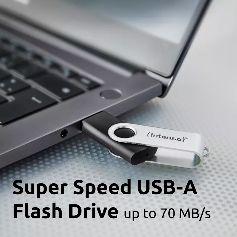 Pamięć USB Intenso Office Line, 64 GB, USB-A, 3.2 Gen 1x1, czarno-srebrna, 64 GB, USB typu A, 3.2 Gen 1 (3.1 Gen 1), obrotowy pierścień, czarny, srebrny